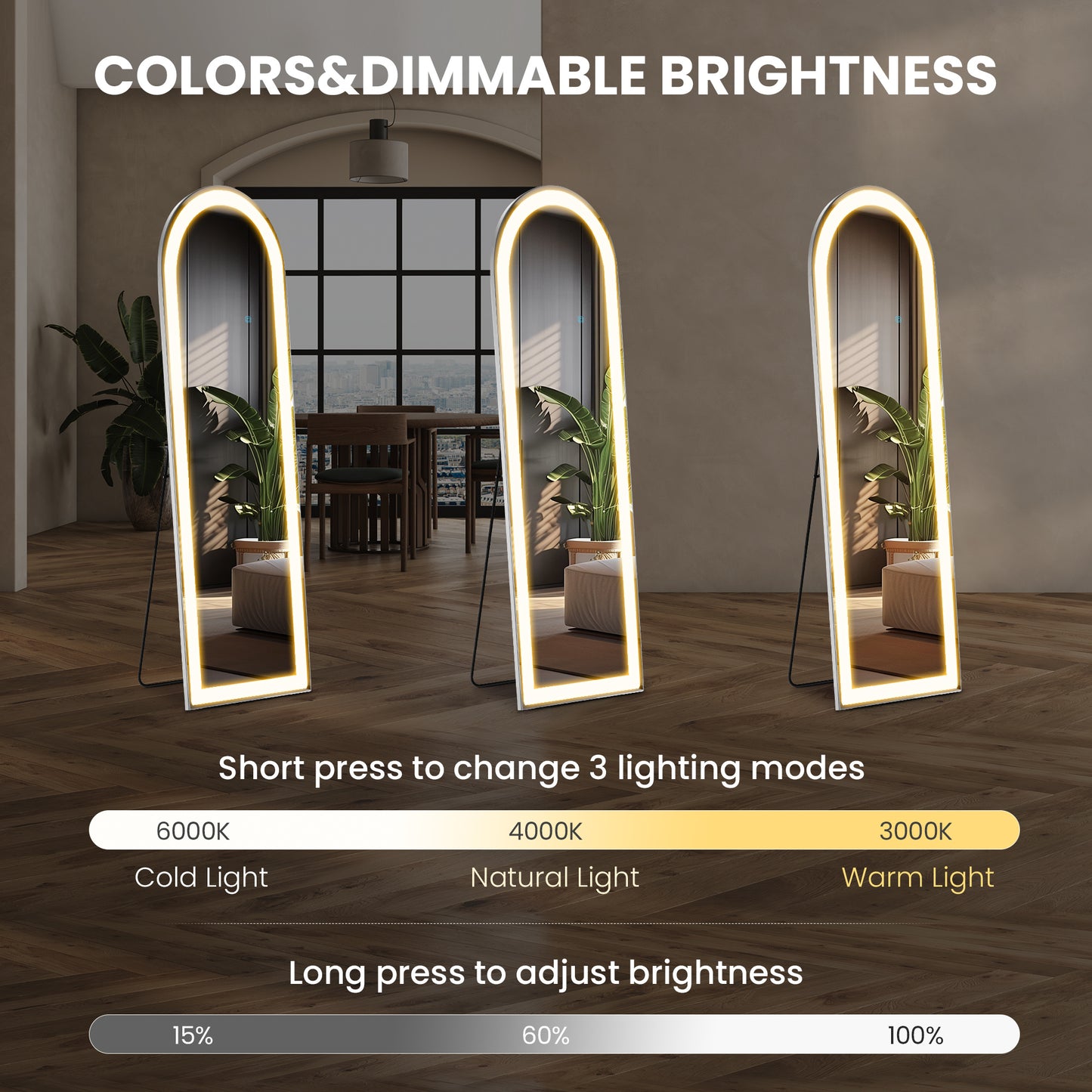 3 Color Lighting Mirror With LED Lights